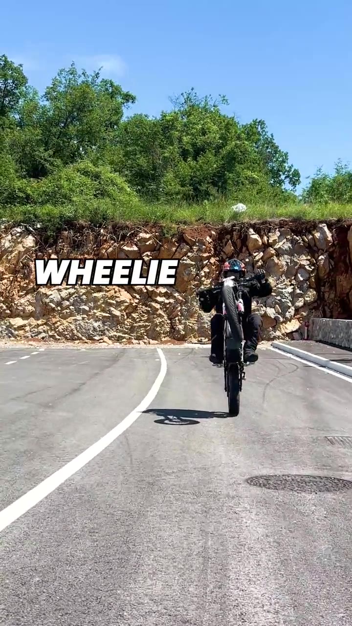 A rider holding a sustained wheelie on a TORP-powered bike